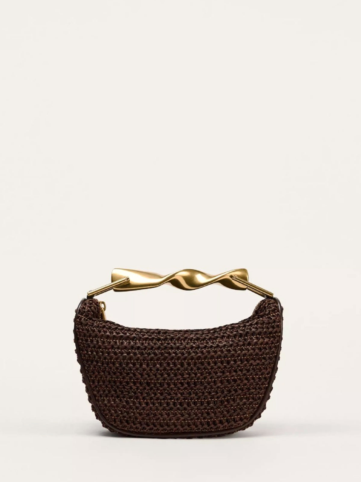Woven Handbag With Twisted Gold Handle